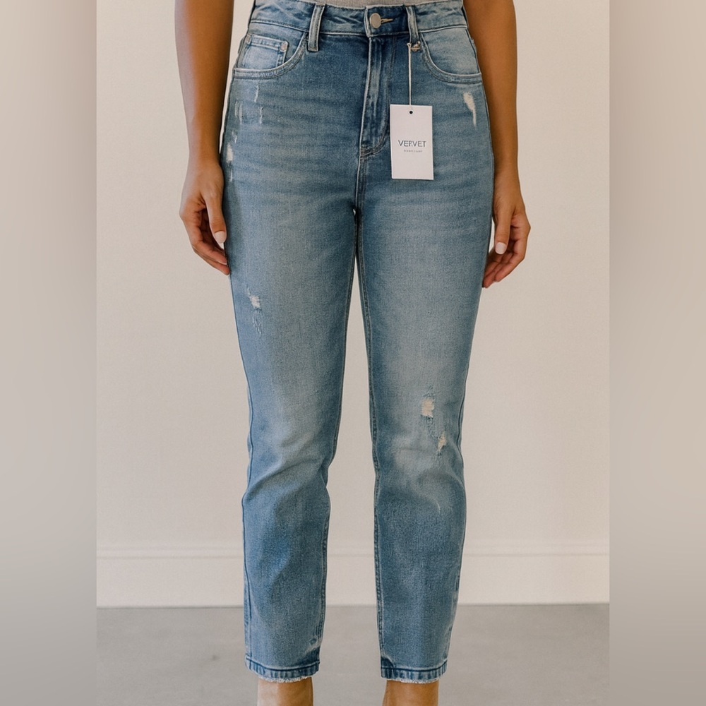 VERVET Women's High Rise Slim Straight Jeanne Jeans- NWT